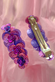 Purple hairclip with 4 handmade sequin flowers