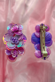 Purple hairclip with 3 handmade sequin flowers